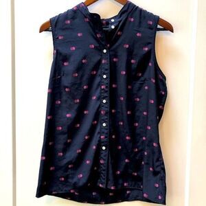 Tommy Hilfiger silky navy and pink sleeveless blouse woman’s size M‎